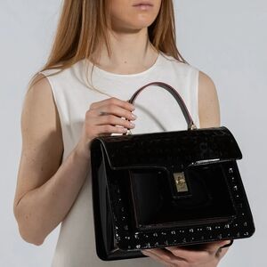 ✨New ARCADIA Marilena Embossed Patent Leather Satchel black Italian Calfskin